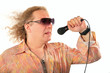Mature man with microphone with windy hair Mature man with microphone with windy hair