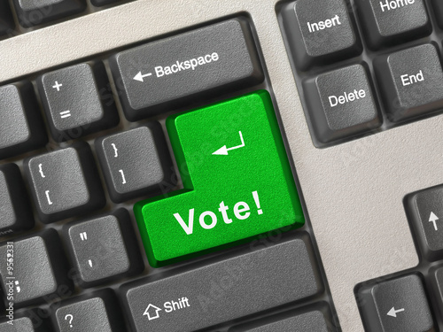 Computer keyboard with vote key, business concept