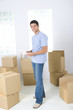 Man between boxes
