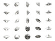 Many isolated brilliant cut diamonds on white background
