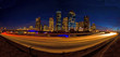 Houston skyline after sunset buildings surrounded by highways