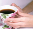 Female hands hold a coffee cup