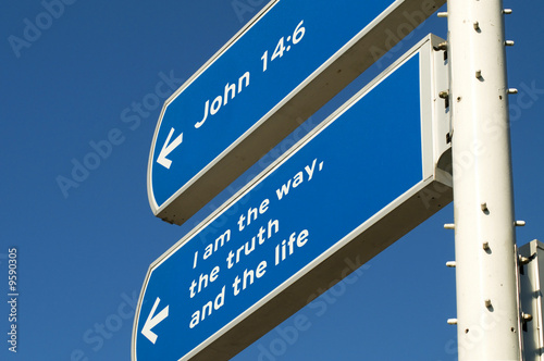 Photo: A roadsign giving directions to follow Jesus. A roadsign giving directions to follow Jesus.