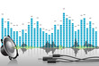 Abstract music background - equalizers, speakers and cables