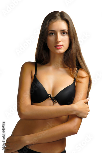 Photo: woman in underwear on white background woman in underwear on white background