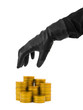Hand in glove and money, isolated on white background