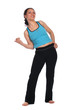Brunet sport girl bend to side grimacing isolated