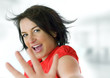 young woman with red t-shirt