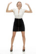 standing gorgeous lady looking upward on an isolated