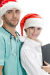 smiling american medical professionals on an background