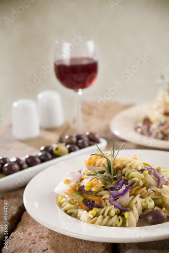 Pasta Fusilli with Vegetables, Shallow depth of field