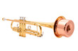 gold lacquer trumpet with mouthpiece and mute isolated on white gold lacquer trumpet with mouthpiece and mute isolated on white