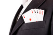 Business man with card and he has an ace up his sleeve