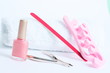 foot pedicure applying on white background