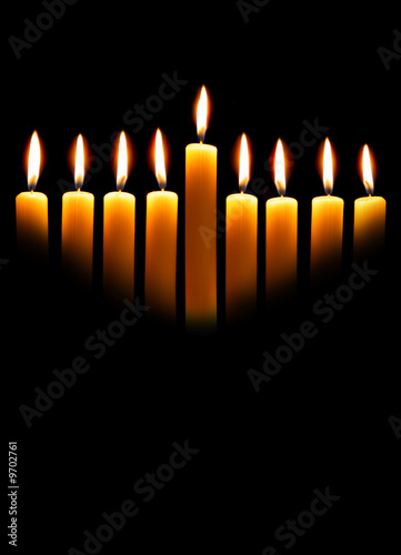 Hanukkah Candles Over Black Background With Space For Your Text