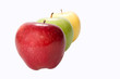 three apples red yellow and green on white background