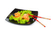 Salmon sushi plate isolated on the white background