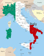 Map of Italy country coloured by national flag