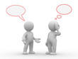 two 3d humans with empty chat and idea bubbles