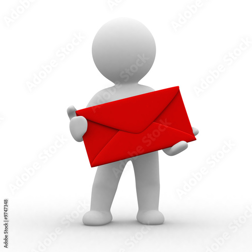Illustration: 3d postman with big red envelope 3d postman with big red envelope