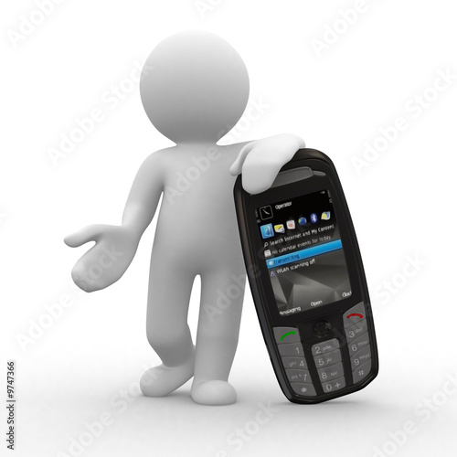 Illustration: 3d human with big mobile phone 3d human with big mobile phone