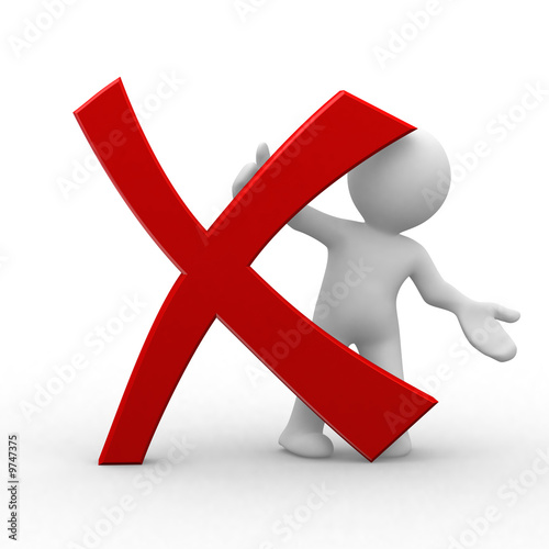 Illustration: 3d human with big negative symbol 3d human with big negative symbol