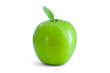 fresh green apple with green leaf on white
