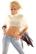 Pretty blonde woman in jeans dancing