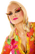 Long haired blonde woman in makeup