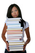 Junge Frau mit einem Bücherstapel