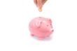 Saving money with piggy bank