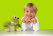 canvas print picture - Blondes Mädchen mit Frosch