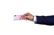 A business man with ten euro in his hand