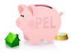 Cochon rose tirelire Plan Épargne Logement (reflet)
