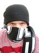Hooligan bully violent man footbal fan with scarf