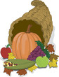 Full color illustration of a cornucopia (horn of plenty)