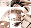 communications and technology theme composition in sepia tone communications and technology theme composition in sepia tone