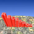 Recession bar chart with American dollars globe illustration
