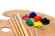 painting brushes and palette on white background.. painting brushes and palette on white background..