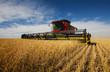 Foto: modern combine harvester working on a wheat crop modern combine harvester working on a wheat crop