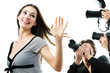 Photographers are taking a picture of a film star