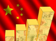 bar chart and rippled Chinese flag with currency illustration
