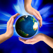 Earth globe in hands Conceptual recycling symbol Earth globe in hands Conceptual recycling symbol