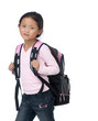 A young asian school girl ready for class.
