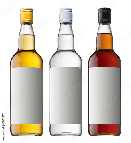 three bottle of liqueur isolated on white