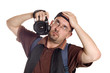 Young man with digital camera taking picture