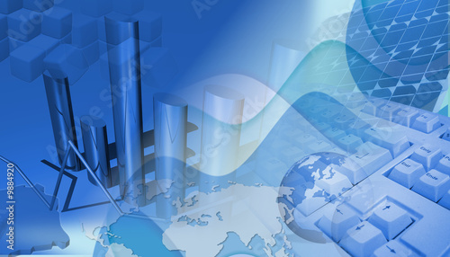Illustration: Statistik Blau mit Erdkugel Statistik Blau mit Erdkugel