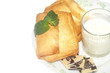 puff pastry and milk and chocolate isolated