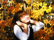 beautiful girl listening to music  in earphone