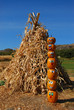 Pumpkin puppets totem pole on a farmers market